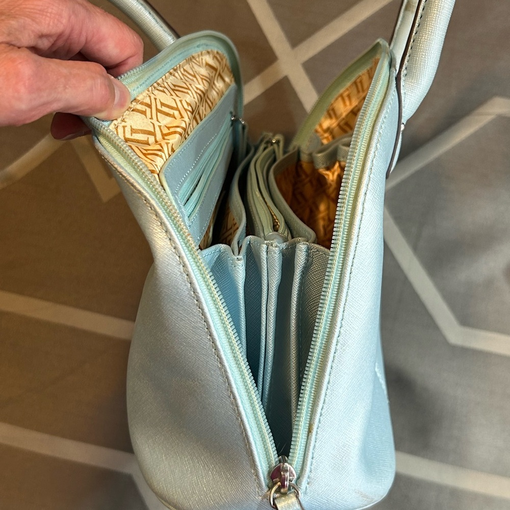 Tignanello Light Blue Leather Satchel Purse - Picture 8 of 13